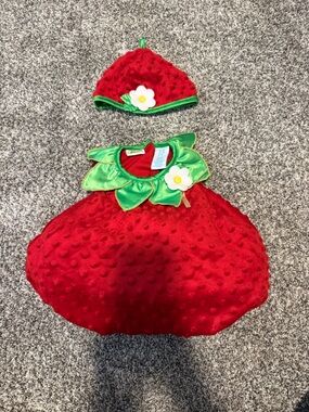 Baby Strawberry Costume with Green Leaf Collar